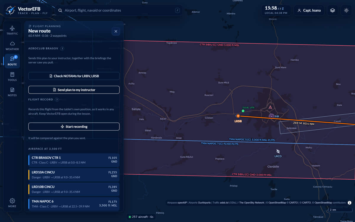 VectorEFB: VFR flight planning for student pilots