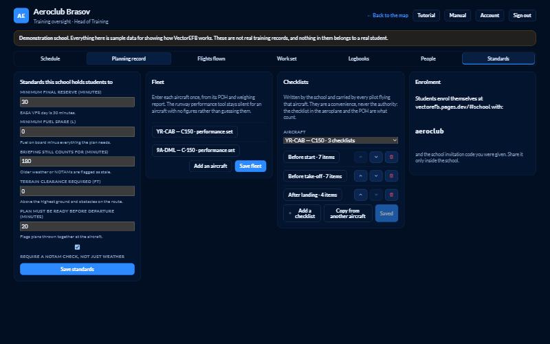 VectorEFB fleet performance data and checklists configuration
